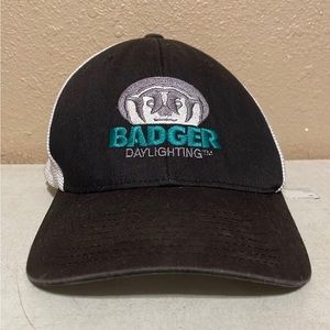 Badger Daylighting Black White Mesh Flexfit Trucker Fitted Hat Cap